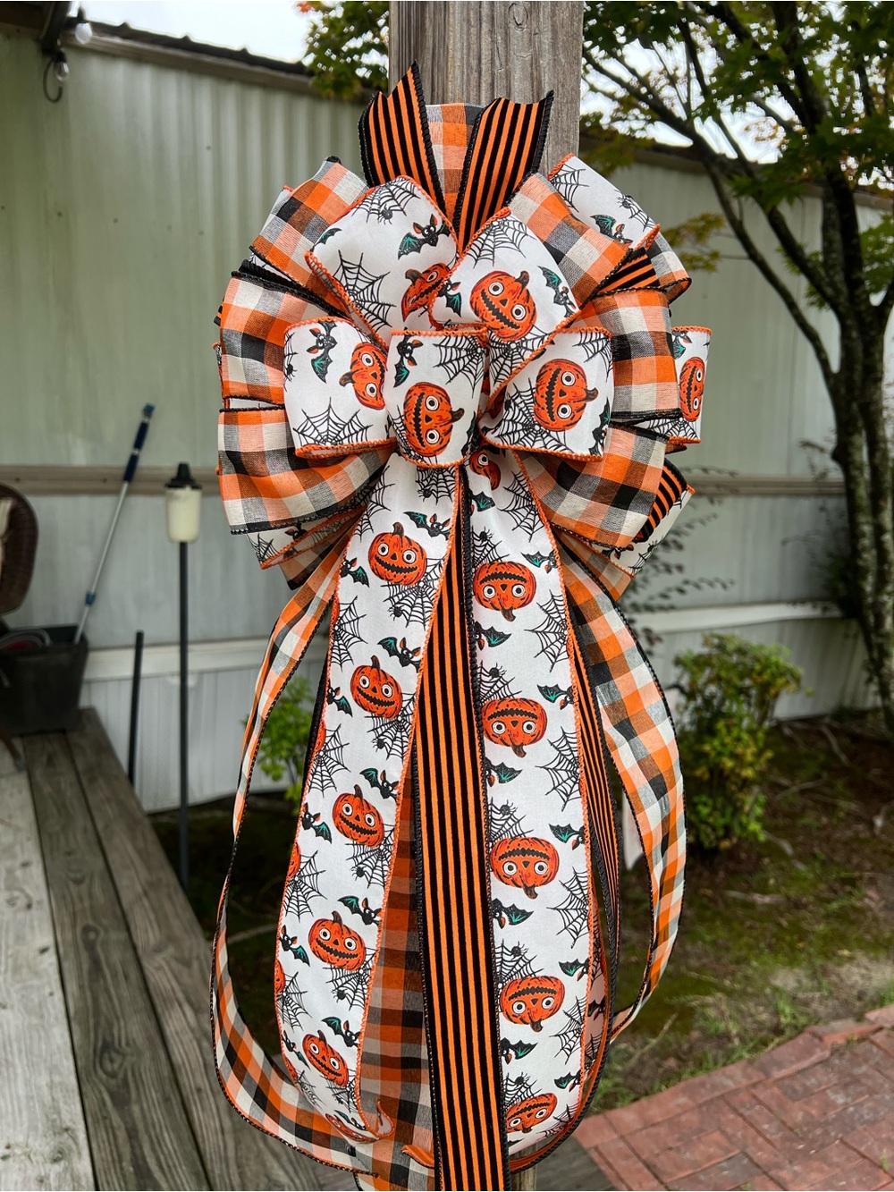 Halloween Ribbon Bow in Orange and Black - Unbranded